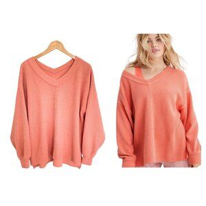Aerie Shirt Women Small Wonder Textured V-Neck Sweatshirt Saturn Peach 0743-3065